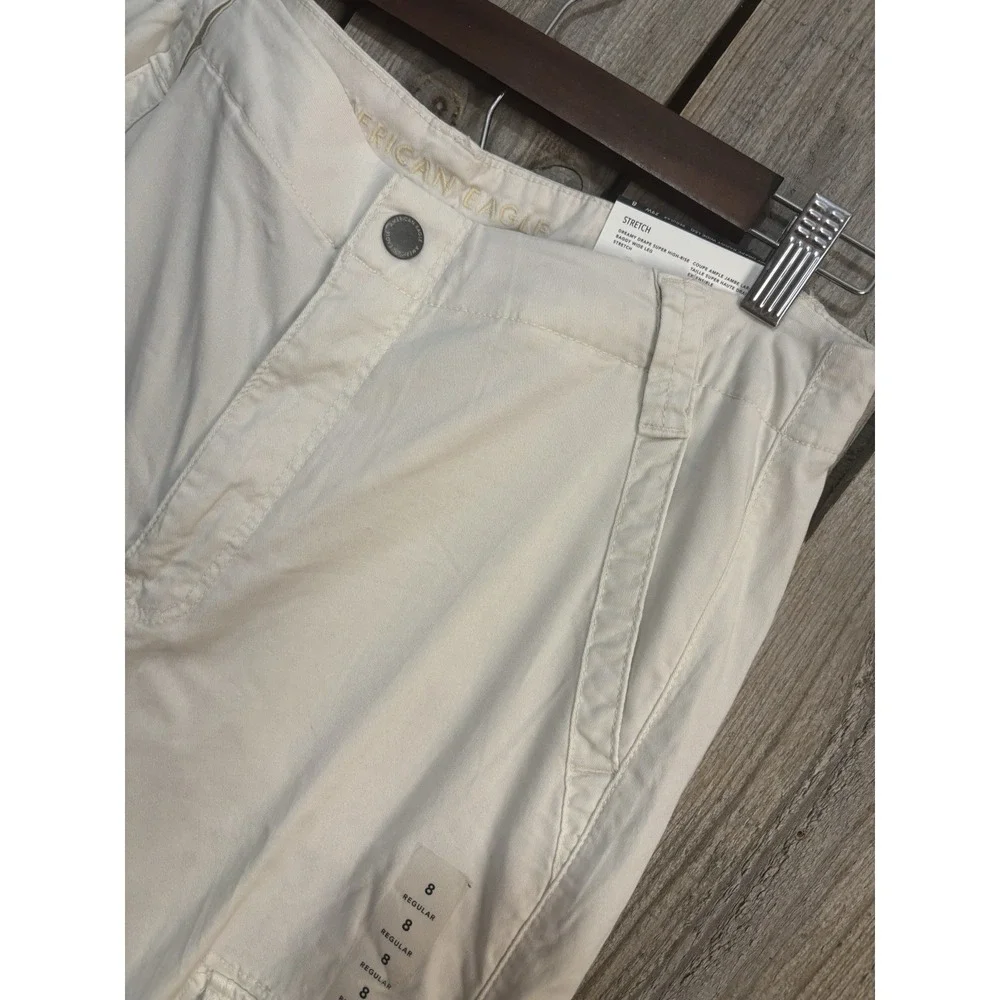 American‎ Eagle Womens 8x30 NWT Dreamy Drape Baggy Wide Leg Cream Cargo Pants - Picture 2 of 8
